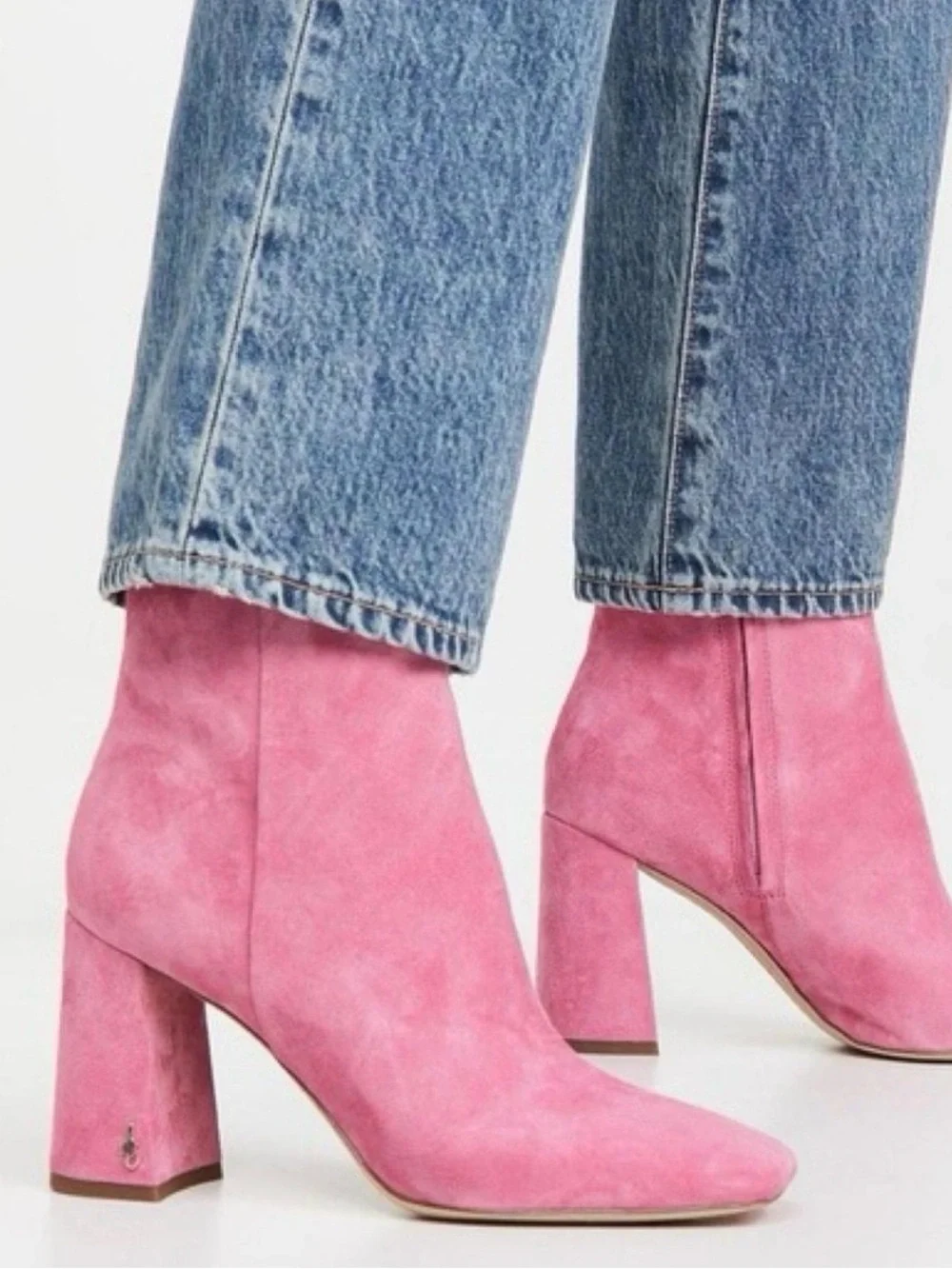 Sam Edelman Pink Suede Block Heel Ankle Boots